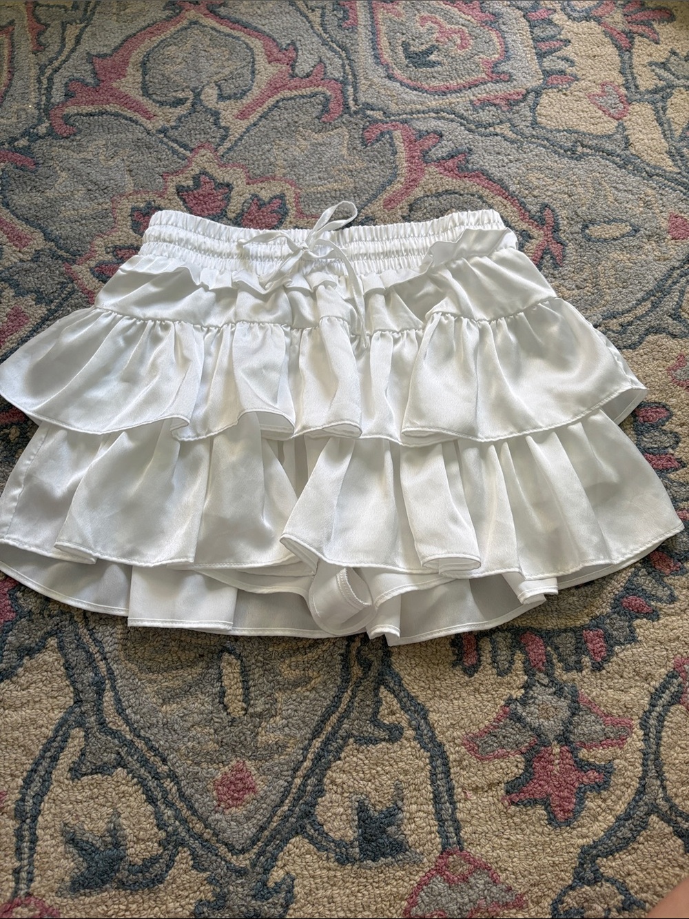 Women's White Mini Ruffle Skirt with Elastic Waist